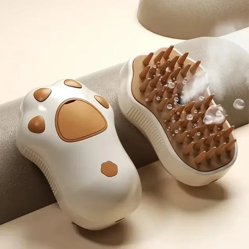Furly Steam Pet Brush in white and coffee color options