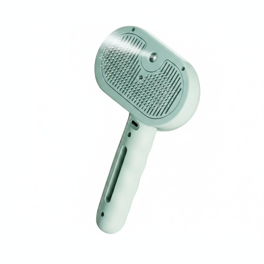 Furly Foldable Steam Spray Pet Comb with fine mist nozzle and detangling pins