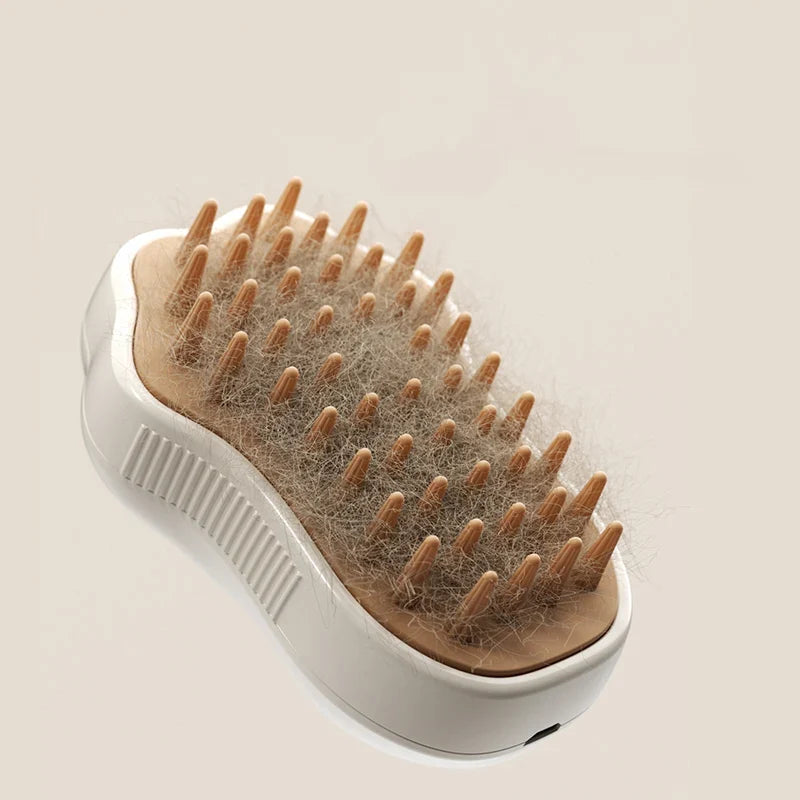 Furly Steam Pet Brush releasing soothing micro-steam mist