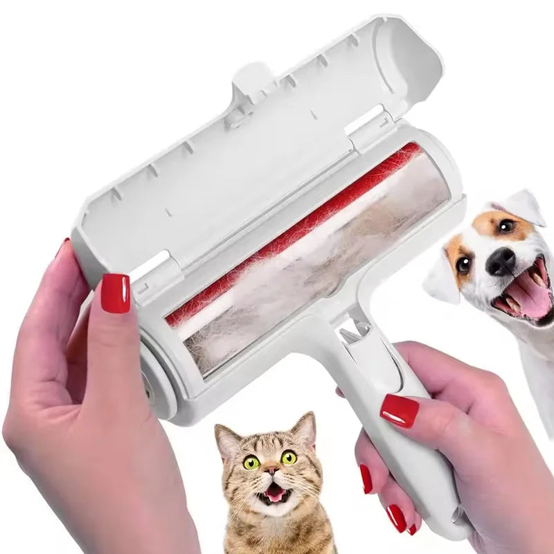 Sweeping pet fur from sofa fabric with Furly Pet Hair Remover Roller