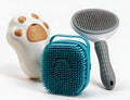 Furly Bath and Groom Bundle with Steam Brush, Silicone Bath Brush, and Stainless Comb