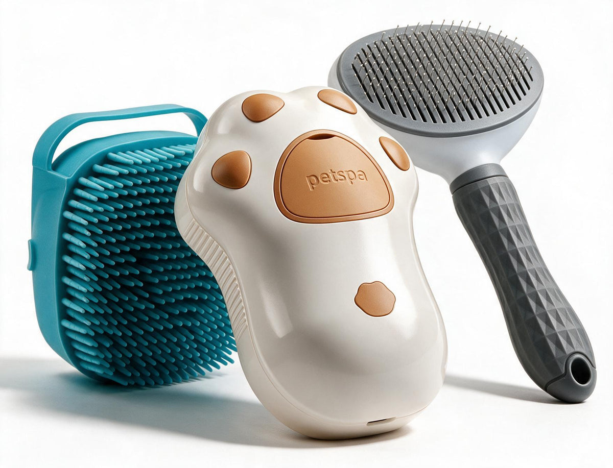 Furly shampoo bath brush, steam mist brush, and detangling comb trio