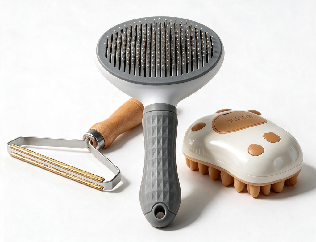 Complete 3-piece Furly pet grooming set neatly arranged